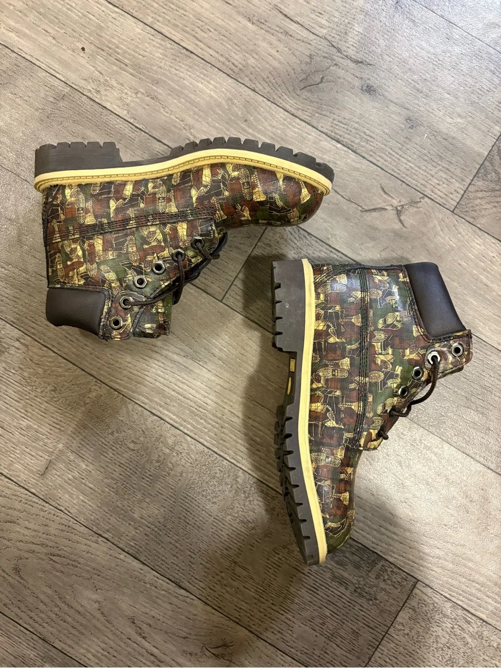 Timberland Kids' Brown and Green Camo Lace-Up Boots